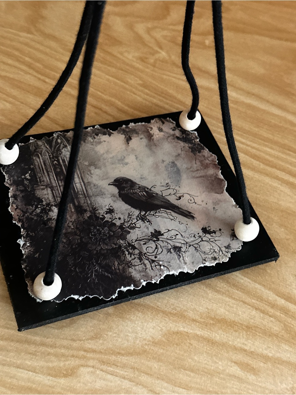 Hand Crafted Black and White Gothic Raven Wall Display hanging floating Shelf